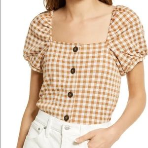 Madewell Gingham Jacquard  Puff Sleeve Top